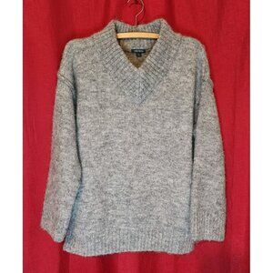 Women's Sweater V-neck Fuzzy Oversized Grey Size XS